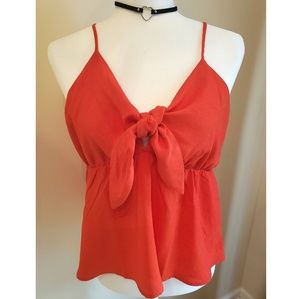 Anthropologie Paper Crane Red Tie Front Top Sz L